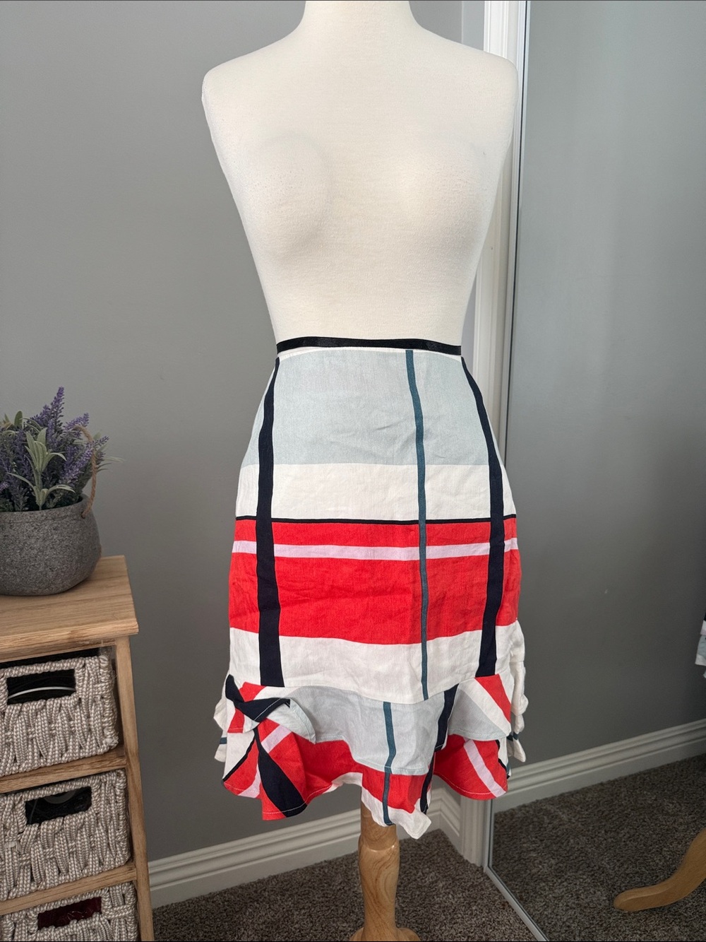Ann Taylor Red, White & Navy Ruffle Skirt